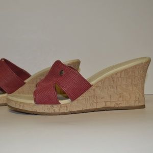 Etienne Aigner Cork Wedge Shoes Slides Red 8.5